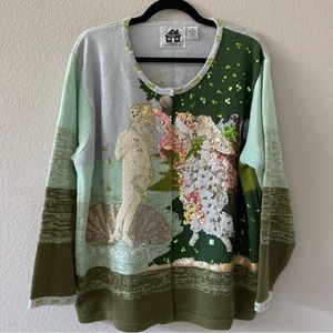 STORYBOOK KNITS Cardigan Plus Sz 2X Sequins Beads Embroidery Botticelli’s Venus